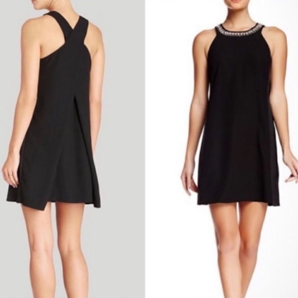 Rebecca Taylor Cross-Back Black Stud Collar cocktail Dress NWT size 4